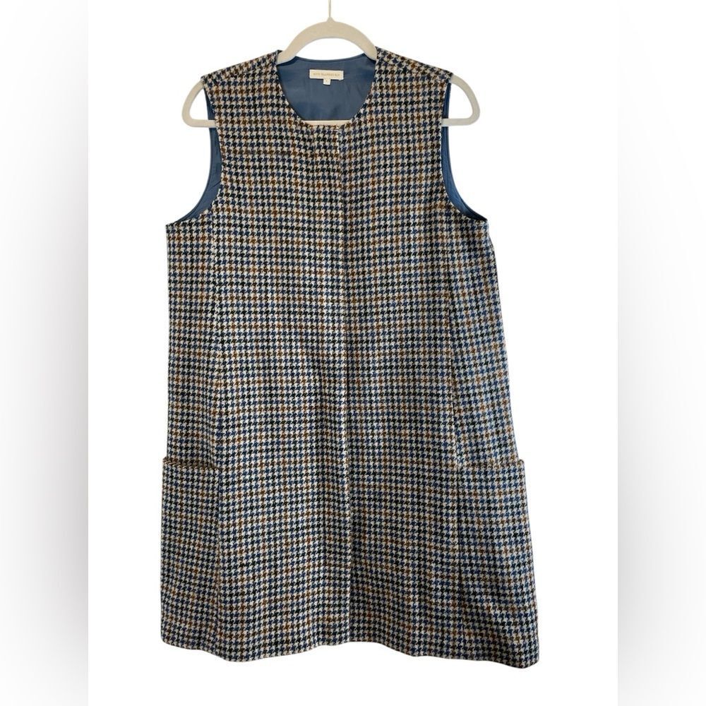 ANN MASHBURN Wool Stylish Zip Up Houndstooth Plaid Sleeveless Cardigan size L